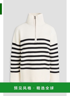 1h可退 香港直邮Maje 女士 条纹针织半拉链毛衣 MFPPU00729ECRU