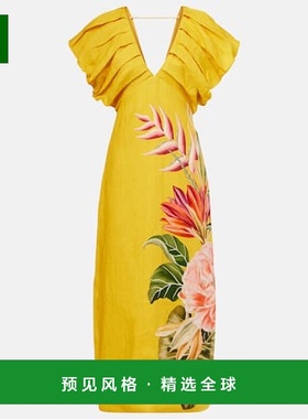 1h可退 香港直邮FARM RIO 女士 Spring Awakening 花朵亚麻中长连