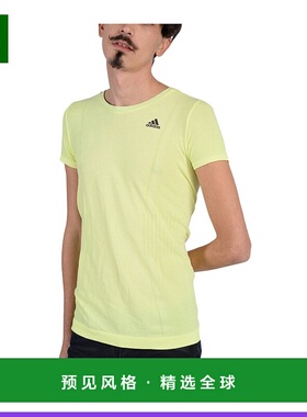 美国直邮Adidas阿迪达斯男子淡黄色圆领透气运动短袖T恤S13741