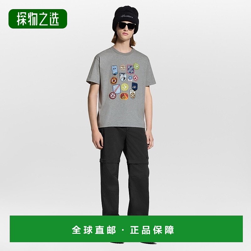 自营1h可退 欧洲直邮LV路易威登 男士灰色棉滑雪主题印花短袖T恤