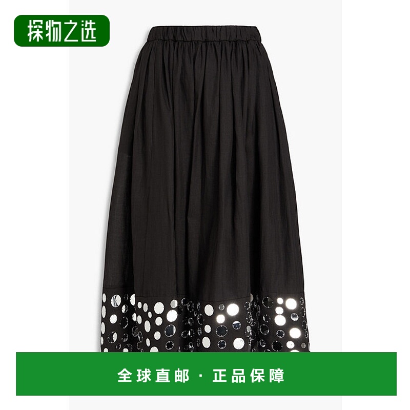 香港直邮ZIMMERMANN 女士 精饰苎麻中长半身裙 0878SF242BLACKSIL