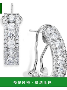 1h可退 【美国直邮】Macy's|Arabella 纯银方晶锆石三排环状耳环4