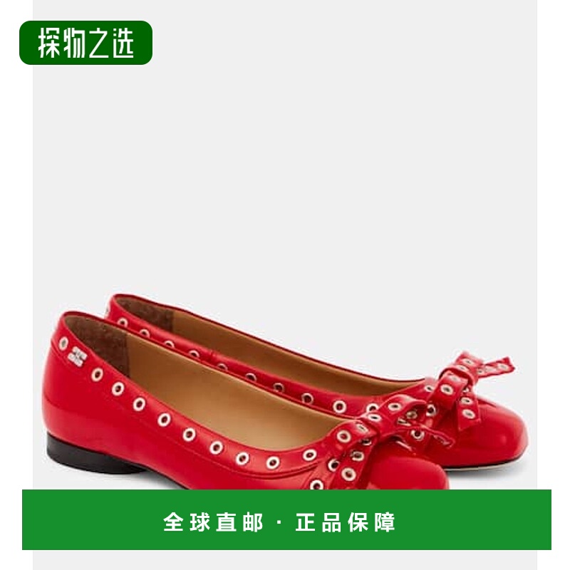 1h可退 香港直邮GANNI 甘尼 女士 蝴蝶结仿皮芭蕾舞鞋 red红色 舒
