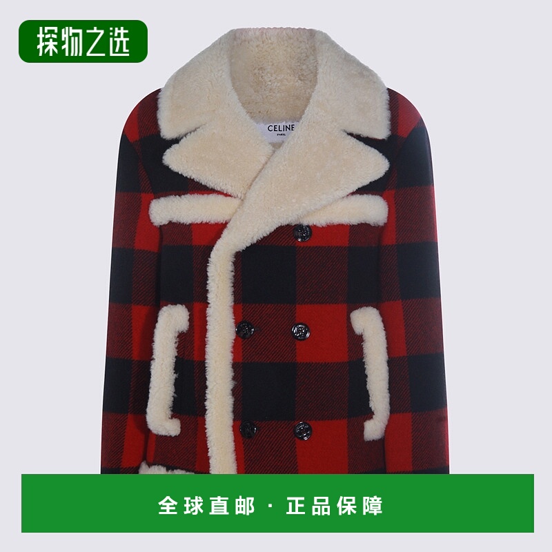1h可退 香港直邮Celine 思琳 女士 CABAN 红色黑色毛羊皮羊毛夹克