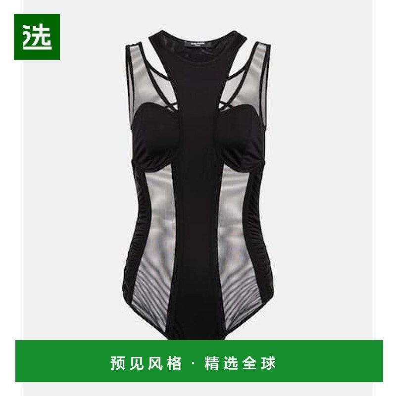 香港直邮Balmain 巴尔曼 女士 剪口薄纱连体衣 black黑色 舒适时