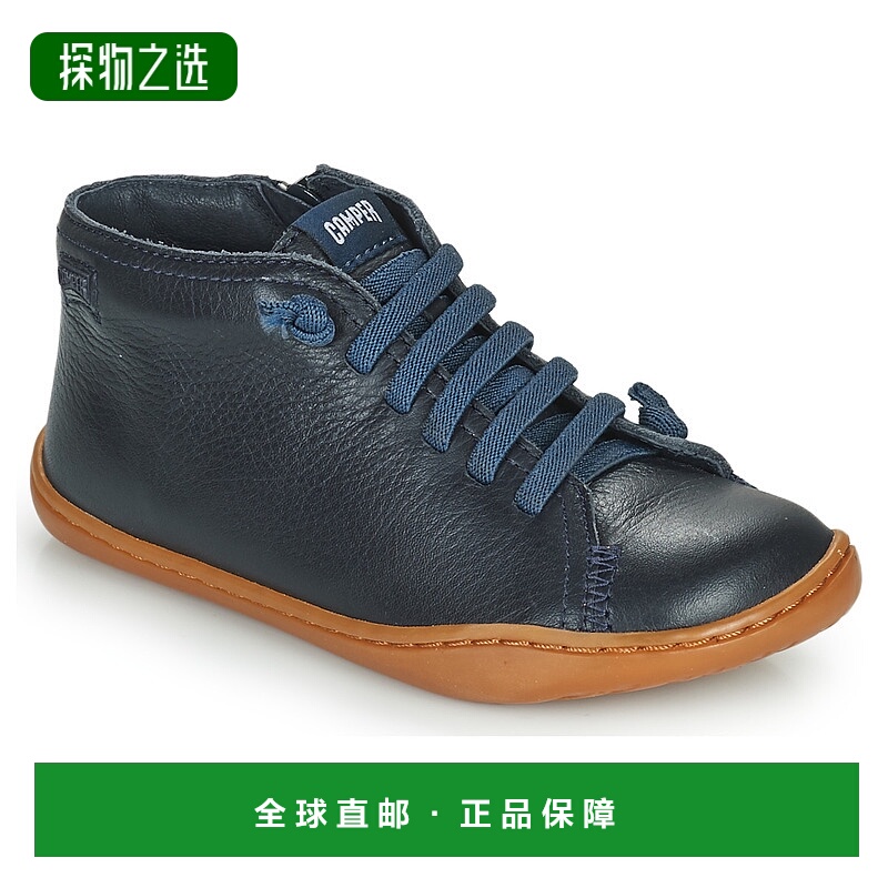 欧洲直邮camper 儿童蓝色皮质低帮平底复古时尚休闲一脚蹬大头鞋