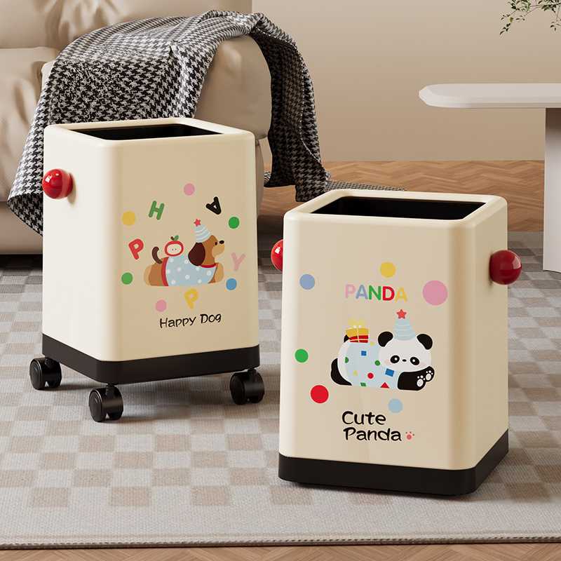 垃圾桶多巴胺垃圾篓大敞口高颜值客厅带轮便捷加加厚大垃圾筒带盖