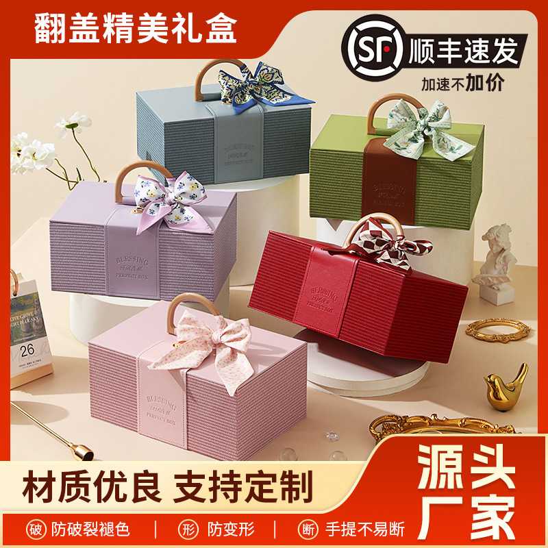 欧式轻奢皮质手提喜糖盒婚庆伴娘伴手礼盒翻盖式生日礼物包装空盒