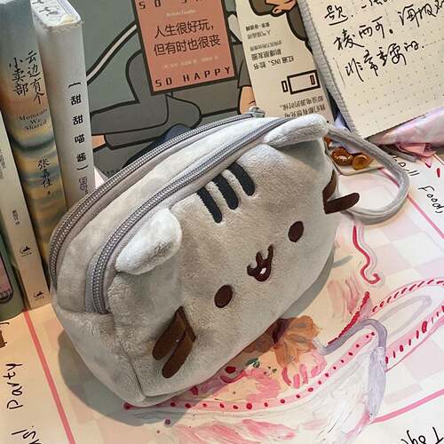 戊臻pueen可爱s胖吉猫打盹h猫双层灰色猫咪笔袋文超大容量学生具