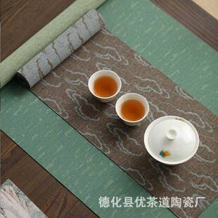 茶席防水麻禅意布艺桌旗旗茶道布中CX017茶布垫日式 优茶道式 茶茶