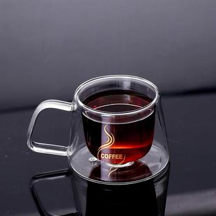 耐温层高硼硅带把手家用双玻璃高杯钻石咖啡32杯水杯双茶层泡杯子