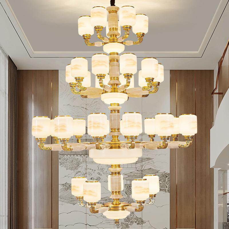 全铜古新中式豪华玉石客厅益菲灯饰吊灯镇墅别大厅酒店大堂大吊灯