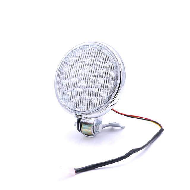 复古摩托车古改装属金大灯灯复黑色大灯黄色tg玻璃前LED照明头灯