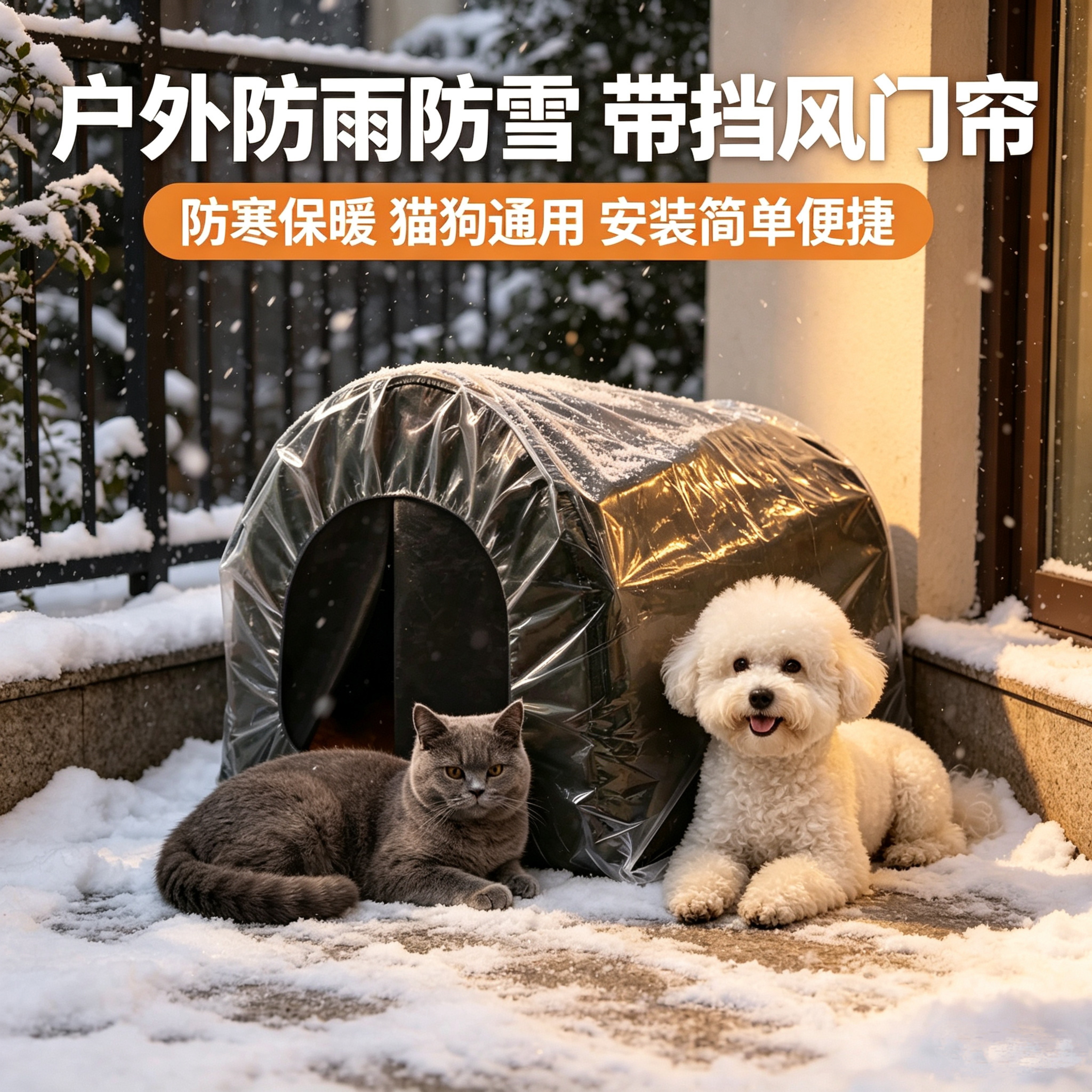 冬季挡风门帘猫窝防雪保暖宠物窝带门帘狗窝户外防寒防雨防雪室外