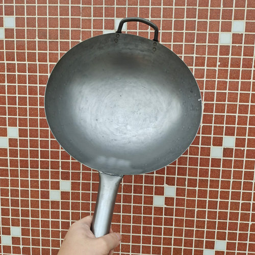 香港正品陈枝C记铁锅老式圆底熟铁开锅无涂层铁柄家用超轻型炒锅