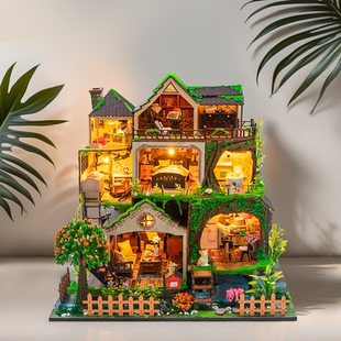 diy小屋森林童话手工拼装 模型别墅微缩场景积木房子生日礼物玩具