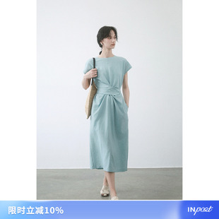 棉风信蓝扭结绑带连衣裙 亚麻 简约优雅淡人 2025夏 InPoet英珀