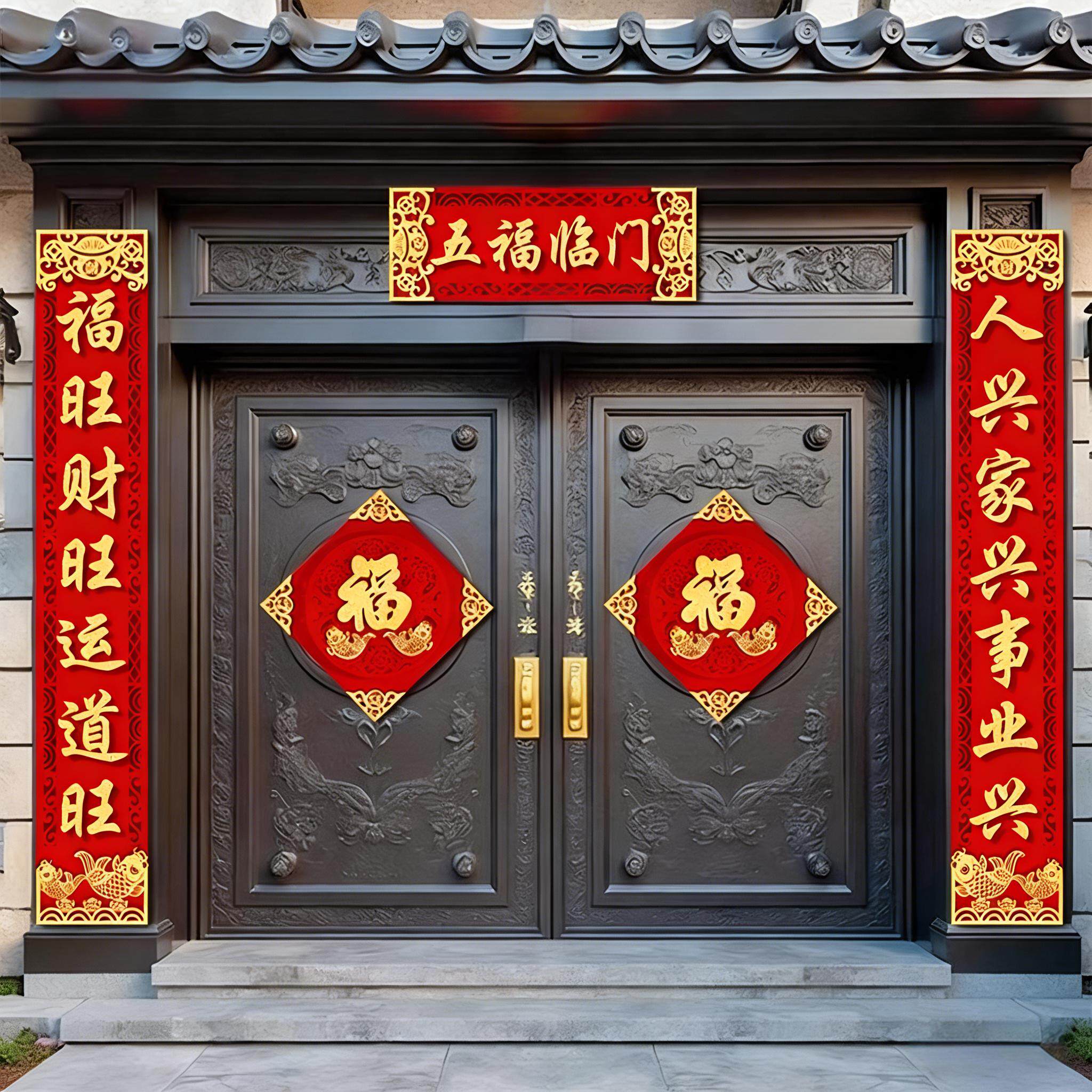 乔迁之喜对联新款新居入户门别墅大尺寸门贴新房搬家入宅绒布高档