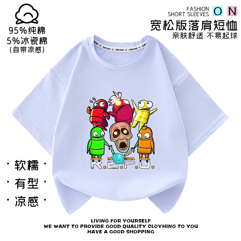 repo游戏儿童休闲纯棉短袖多色t恤男女童上衣宽松夏季圆领新款潮
