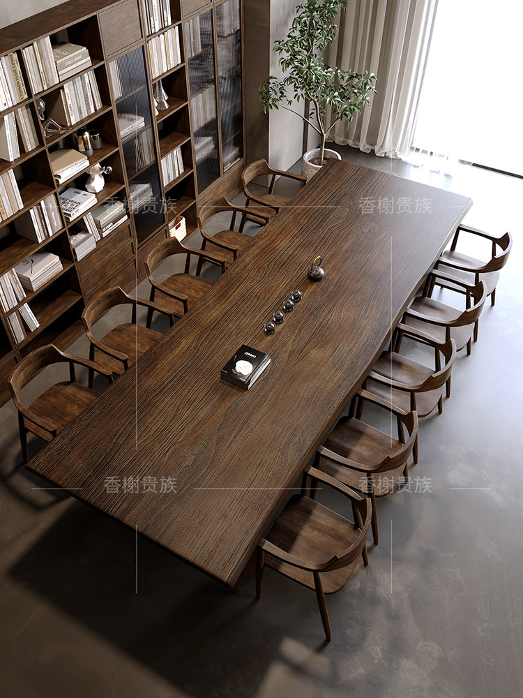 实木会议桌长条桌简约现代商用工作台原木大板桌洽谈桌客厅大书桌