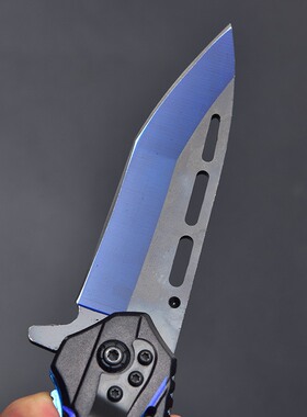 跨境热销快开折刀铝合金刀恶魔折叠轻便户外花纹高硬度蓝色设计