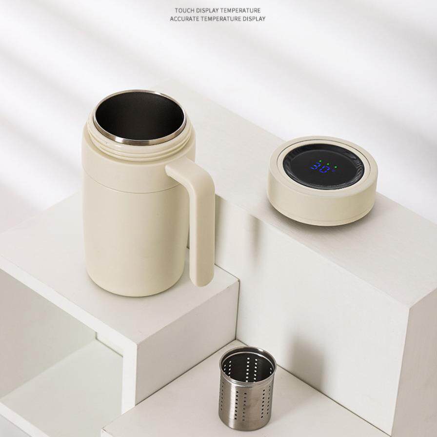 智能316不锈钢保温杯商务温控茶水分离杯子磨砂带手柄办公杯礼品