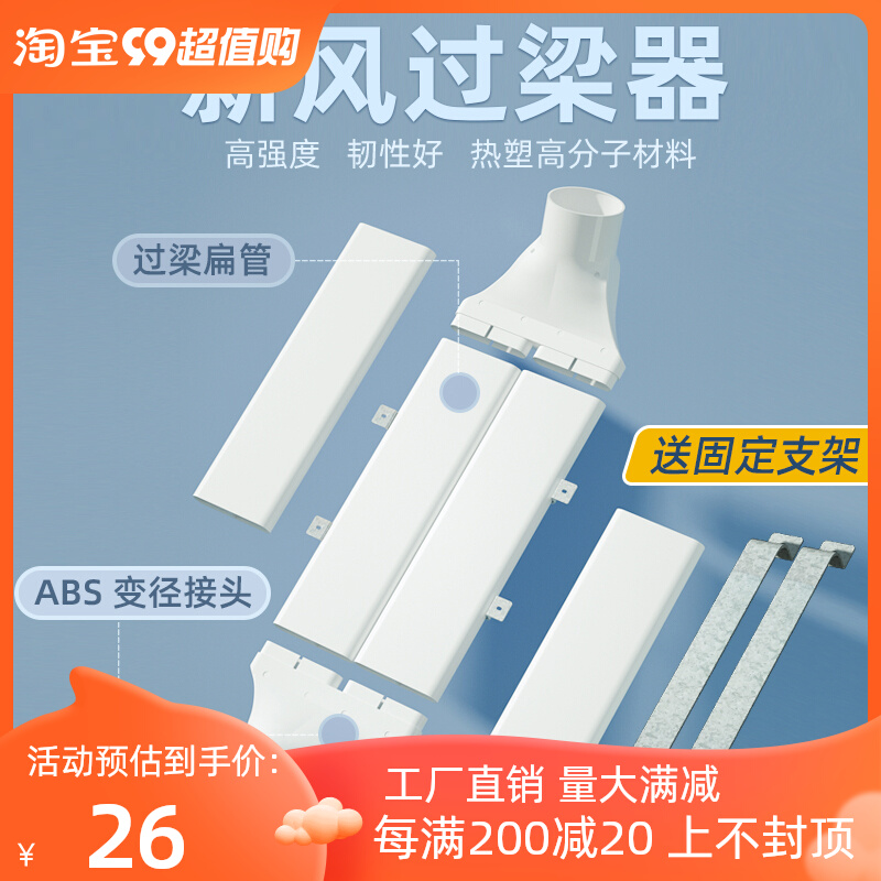 沐杰新风过梁器管道过梁器扁管过梁免打孔通风新风过梁器扁管110