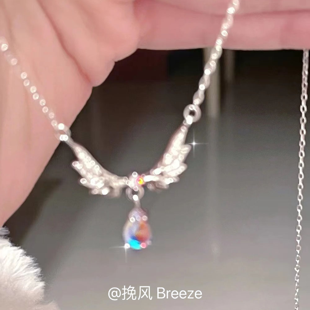「天使之泪」月光石水滴项链女高级轻奢设计感小众锁骨链网红爆款