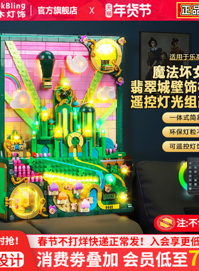 适用乐高灯光魔法坏女巫75685翡翠城壁艺术画积木灯饰配件改装LED