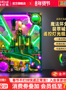 适用乐高积木灯光魔法坏女巫75685翡翠城壁艺术画灯饰配件LED改装