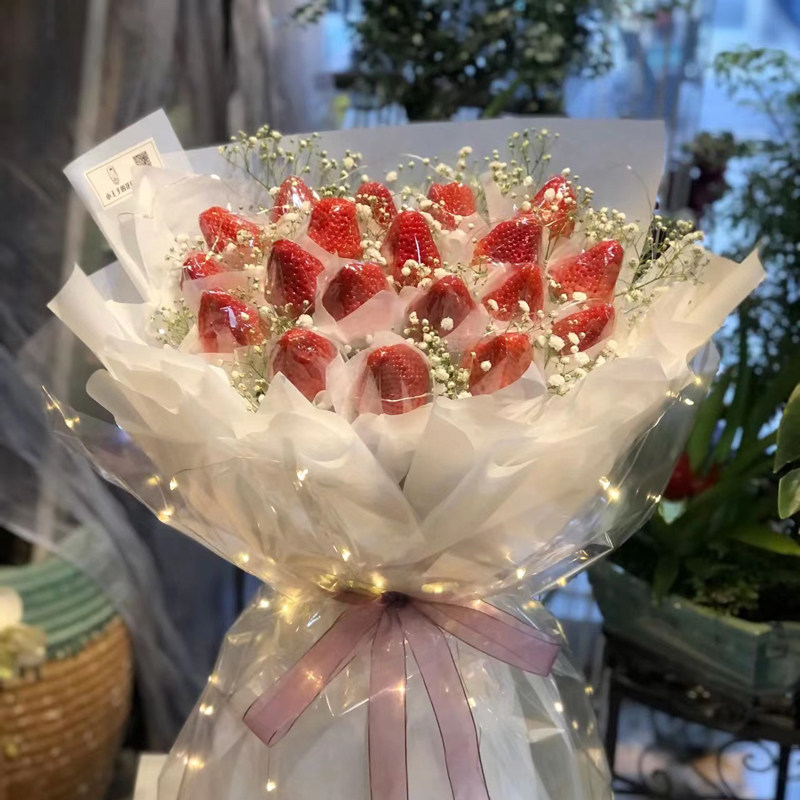 网套红创意发光草莓荔枝水果花束材料包全手工diy生日礼物送女友