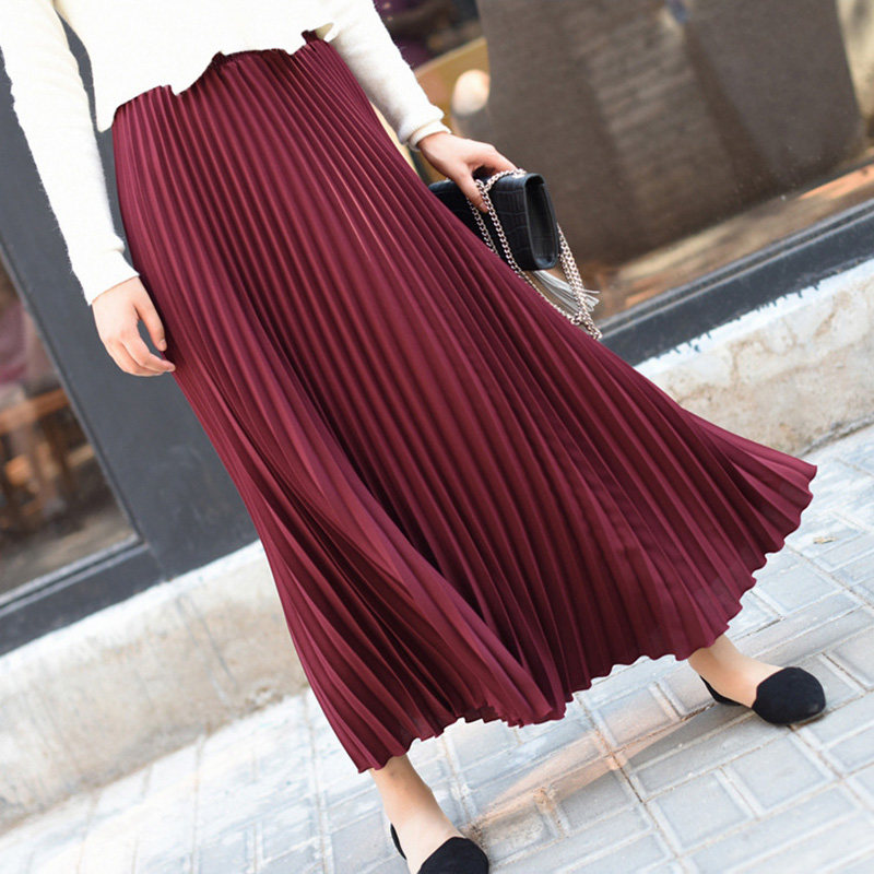 Net Red longuette Spring new pattern Korean Edition fashion Solid Versatile Elastic waist Show thin Pleated skirt a word skirtin the Women's clothing/Boutique , Skirts  category - from Buy2taobao.com to provide professional Taobao agent buy service