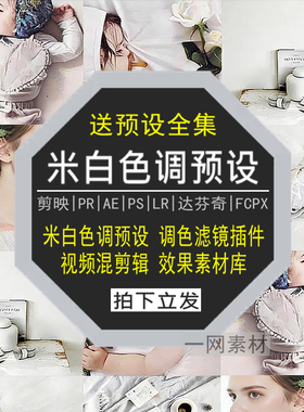 米白色调预设PS滤镜PR调色LR剪映FCPX达芬奇LUT插件剪辑视频素材