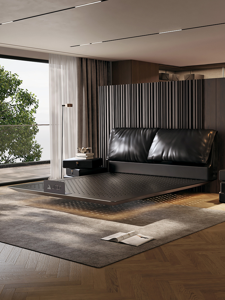 大象耳朵碳素钢悬浮床意式轻奢主卧室不锈钢铁艺床真皮软包双人床