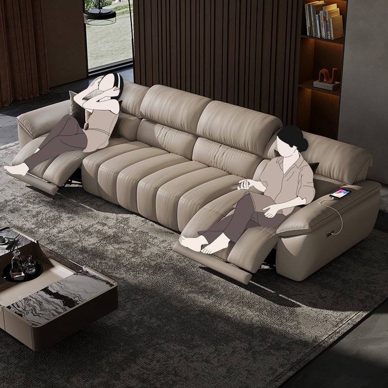 意式电动功能沙发现代简约真皮沙发可调节零靠墙直排电动沙发