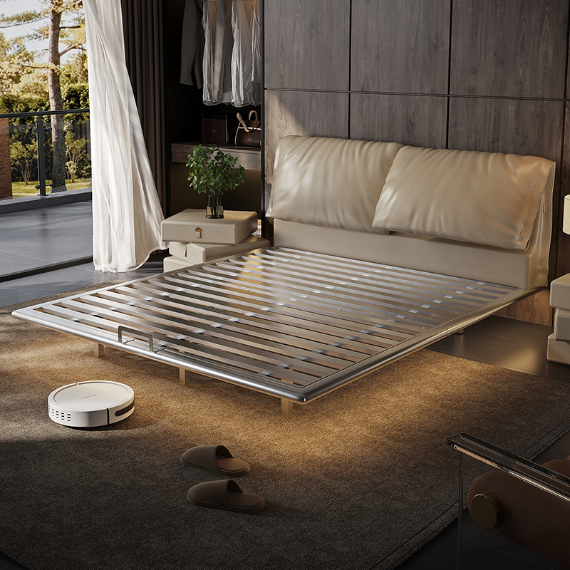 大象耳朵不锈钢悬浮床意式轻奢主卧软包床高端大气双人床2米x2米2