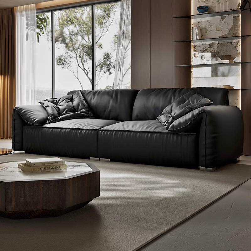 baxter大象耳朵沙发黑色意式轻奢真皮头层牛皮客厅直排组合沙发