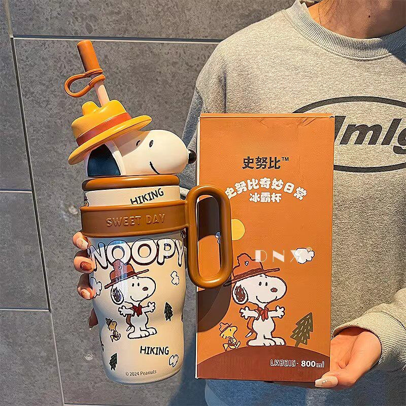 日本史努比保温杯新款吸管杯316不锈钢冰霸杯大容量保冷杯水杯子
