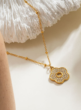 HACKNEY NINE英国伦敦轻奢饰品复古镶嵌锆石花朵18K镀金项链