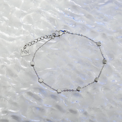 欧美轻奢银色方珠简约手链