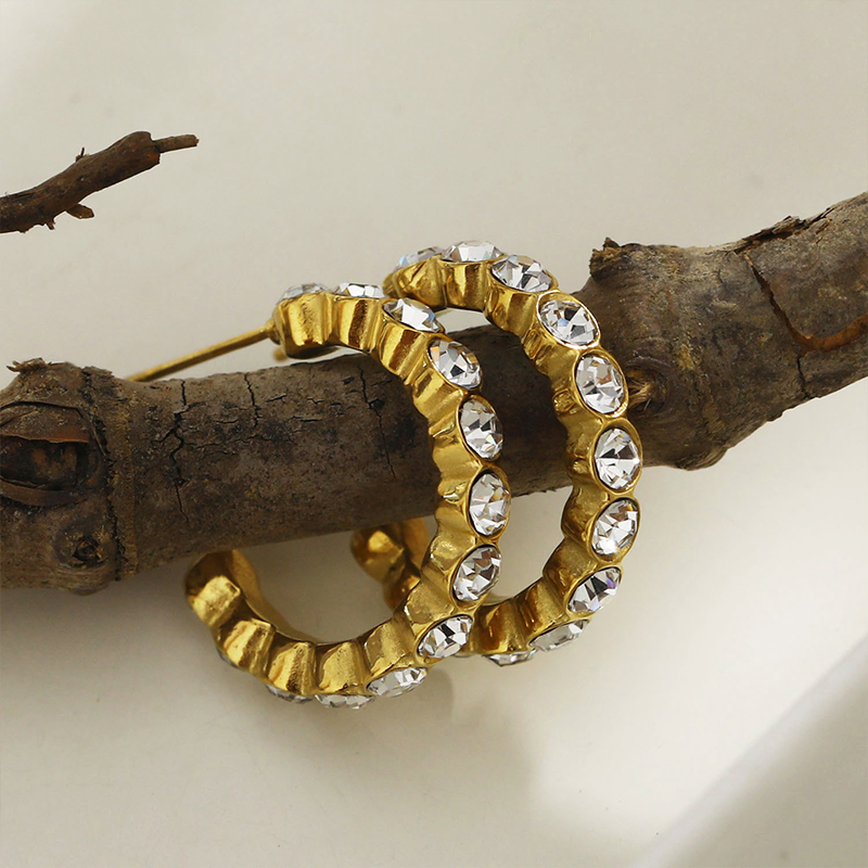 镶锆石耳环18K镀金微镶锆石欧美