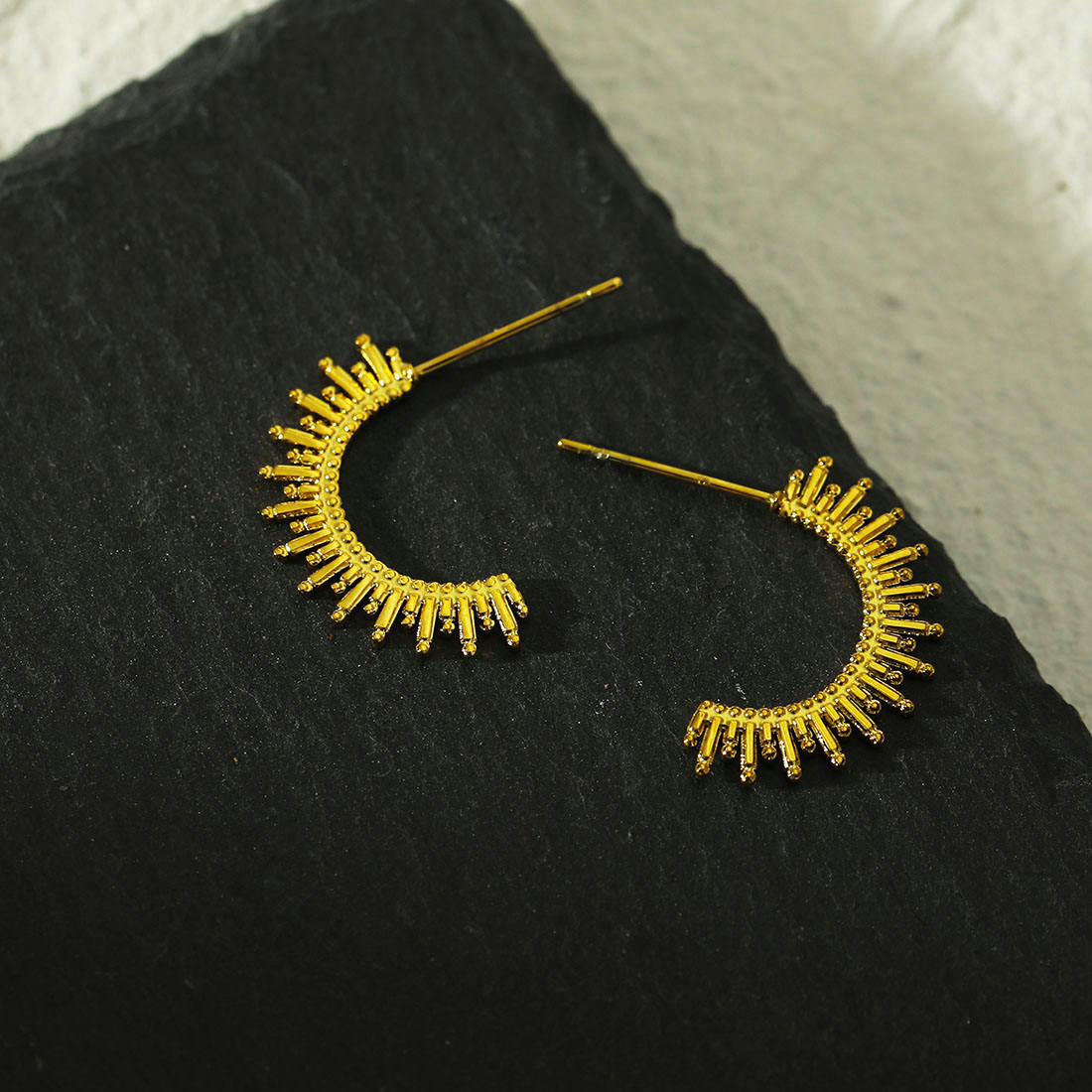 欧美耳环轻奢18K镀金太阳简约女