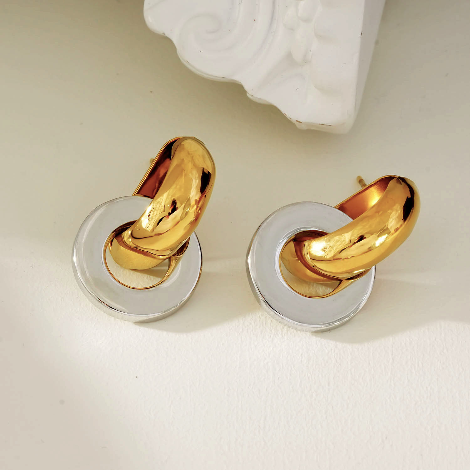 英国伦敦HACKNEY NINE欧美风轻奢双色镀金现代风个性18K镀金耳环