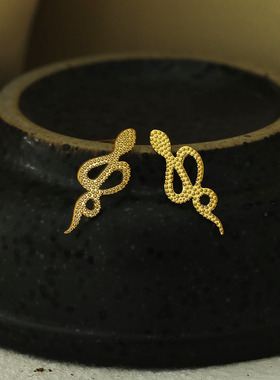 小蛇耳钉18K镀金时尚简约百搭音符独特K金轻奢欧美风不过敏小熊