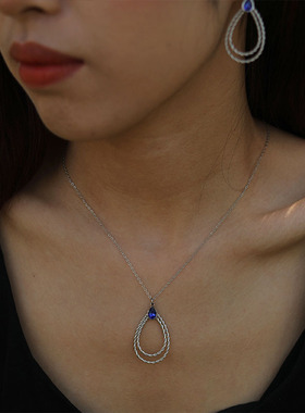 欧美轻奢银色水滴吊坠项链