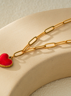 HACKNEY NINE英国伦敦轻奢饰品欧美风18K镀金红色爱心项链ins高级