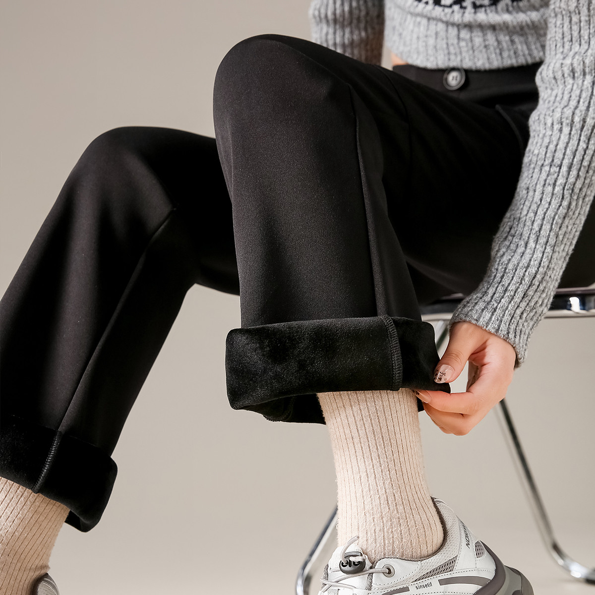 【微喇裤】加绒裤子女款秋冬季黑色显瘦休闲日常百搭保暖休闲裤女