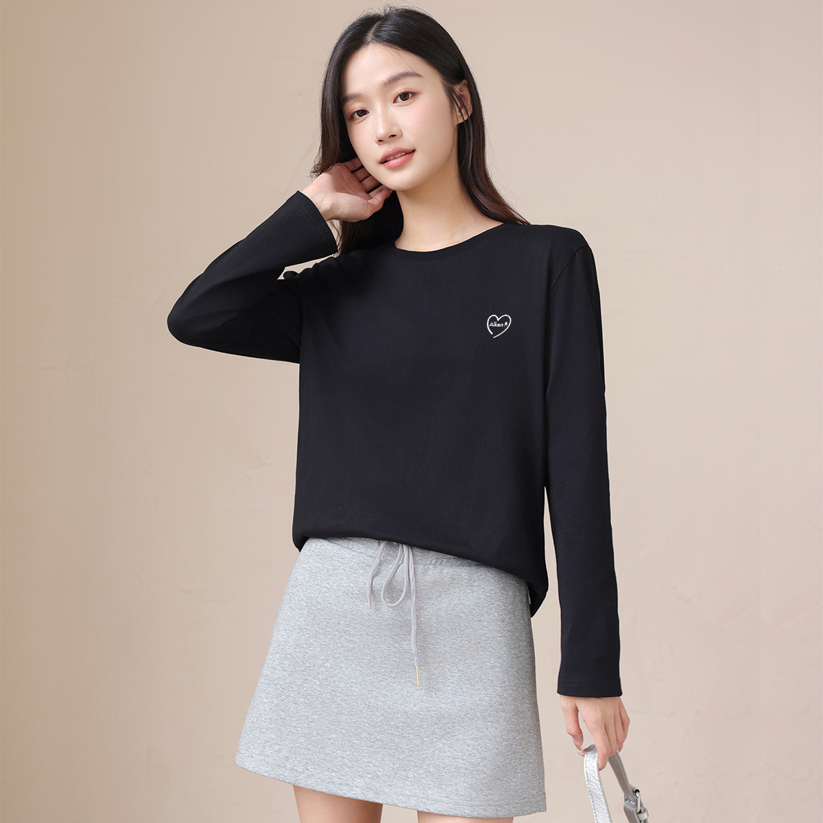 纯棉长袖t恤女秋季穿搭显瘦亲肤舒适合身正肩长袖上衣体恤打底衫X