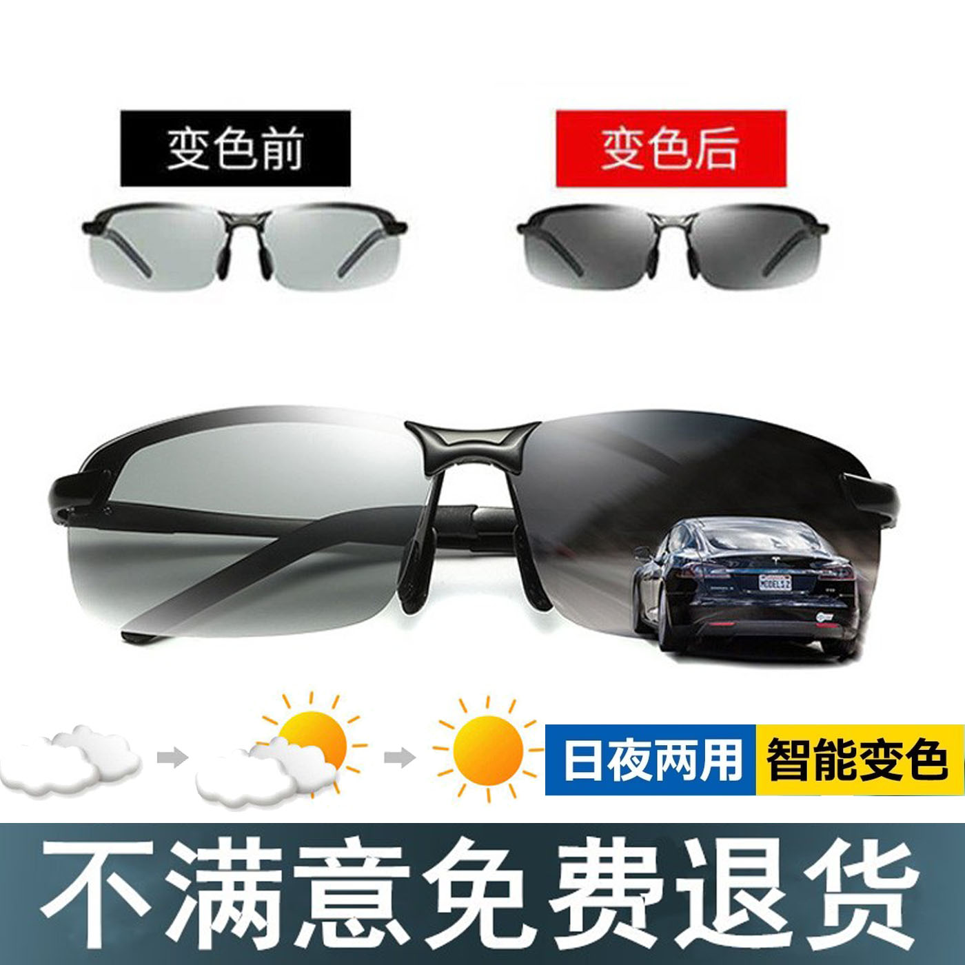 高清偏光太阳镜男司机日夜两用开 车变色眼镜骑行钓鱼防强光太阳