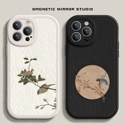 适用iPhone16promax手机壳苹果17新款12mini小鸟花14pro液态8plus7p硅胶xr复古风xsmax软x男14plus女6e保护套